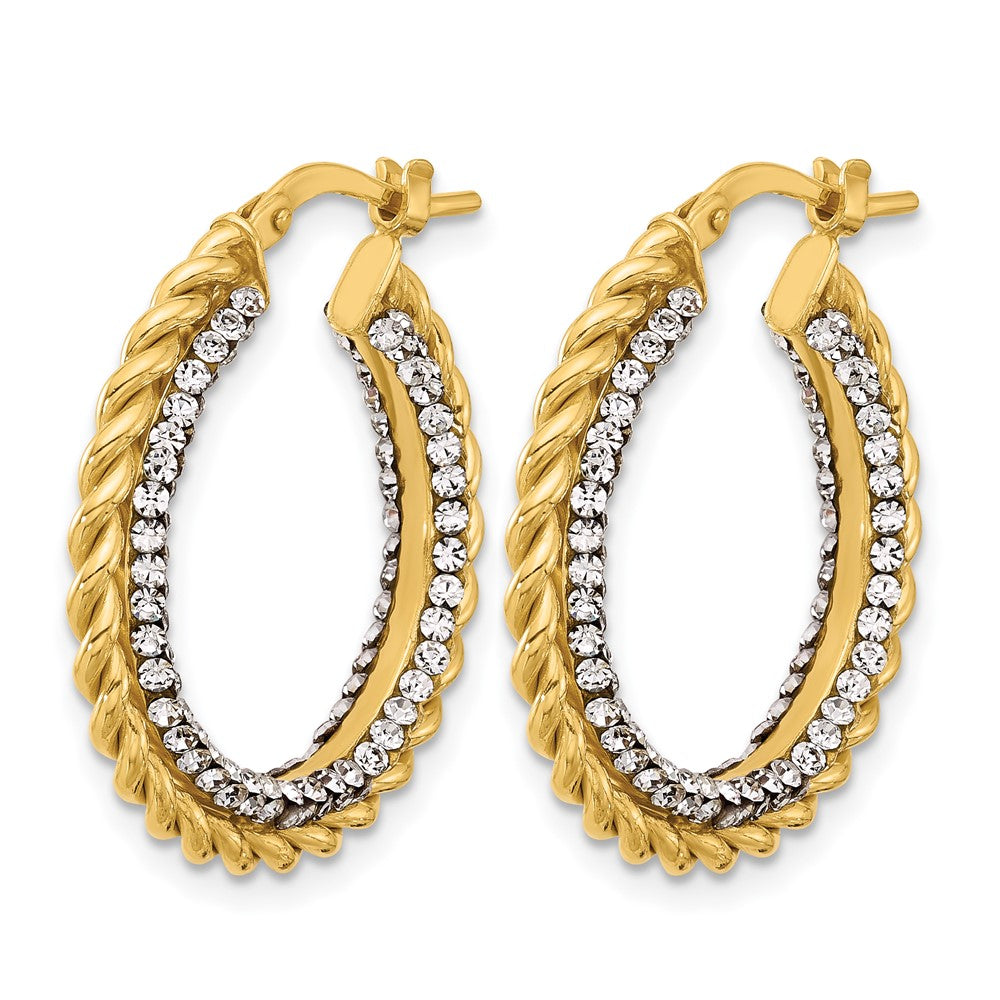 14K Polished with Crystals Twisted Hoop Earrings