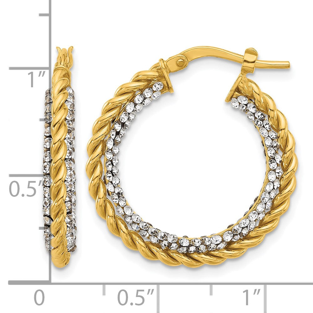 14K Polished with Crystals Twisted Hoop Earrings