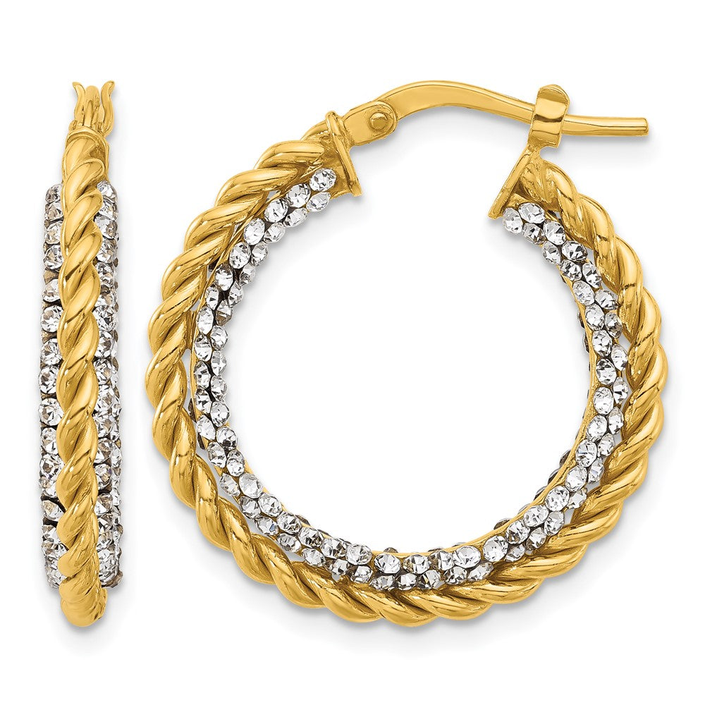 14K Polished with Crystals Twisted Hoop Earrings
