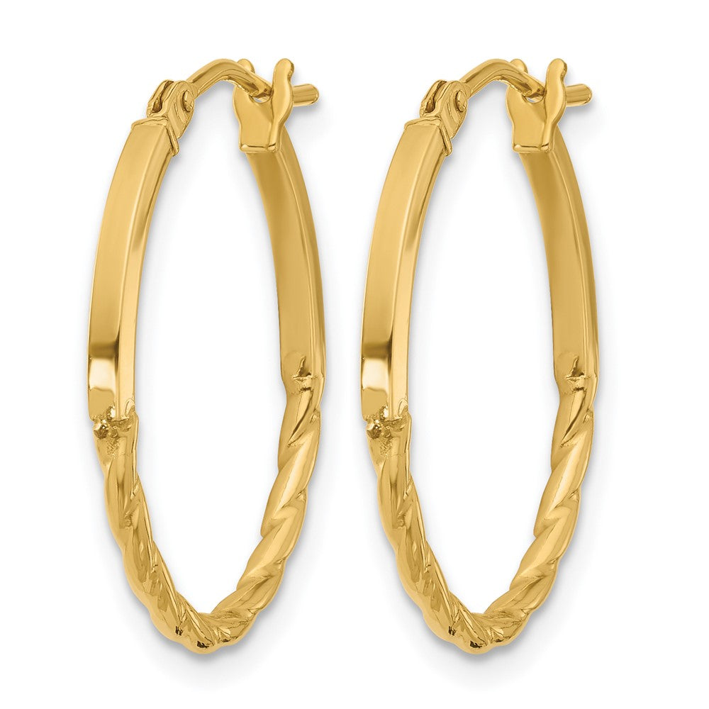 14K Polished Twist Oval Hoop Earrings