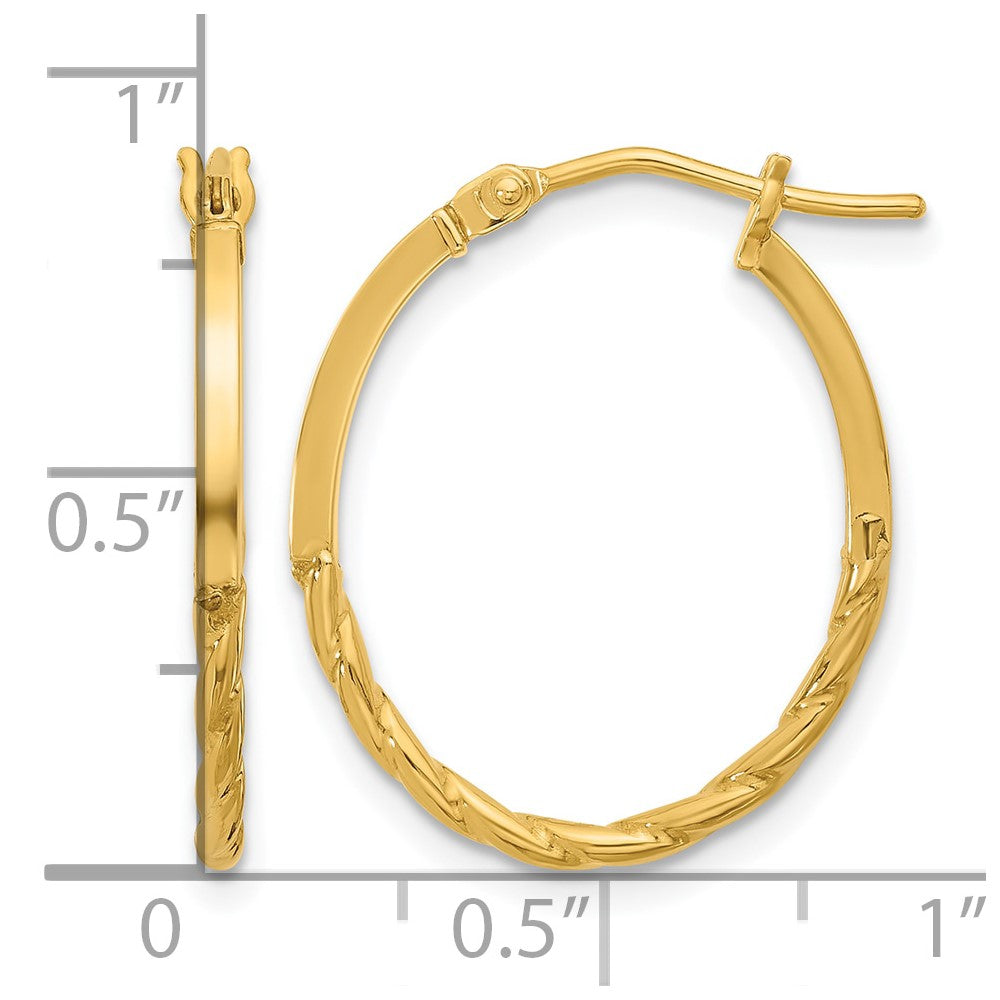 14K Polished Twist Oval Hoop Earrings