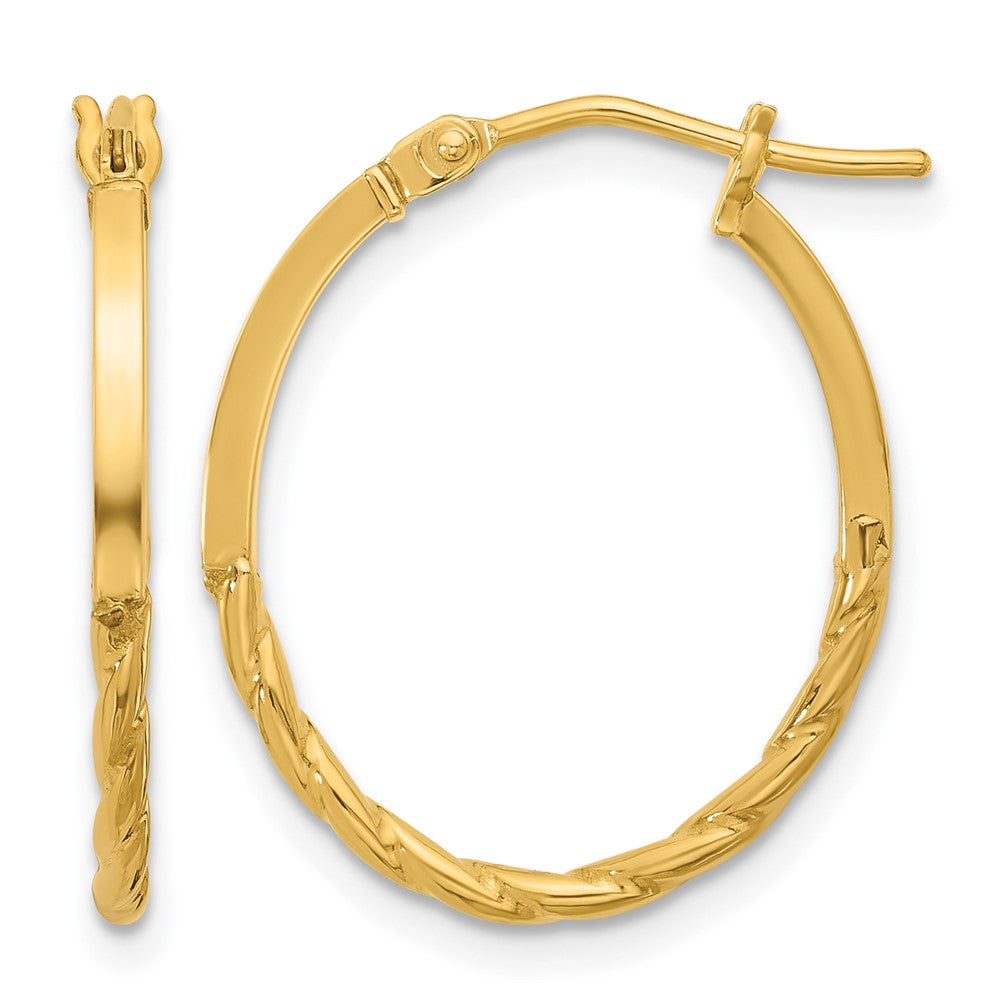 14K Polished Twist Oval Hoop Earrings