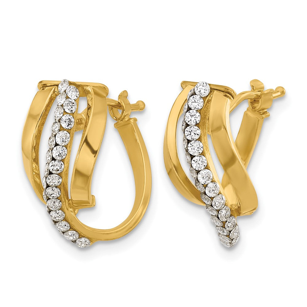 14K Polished with Crystals Fancy Wave Hoop Earrings