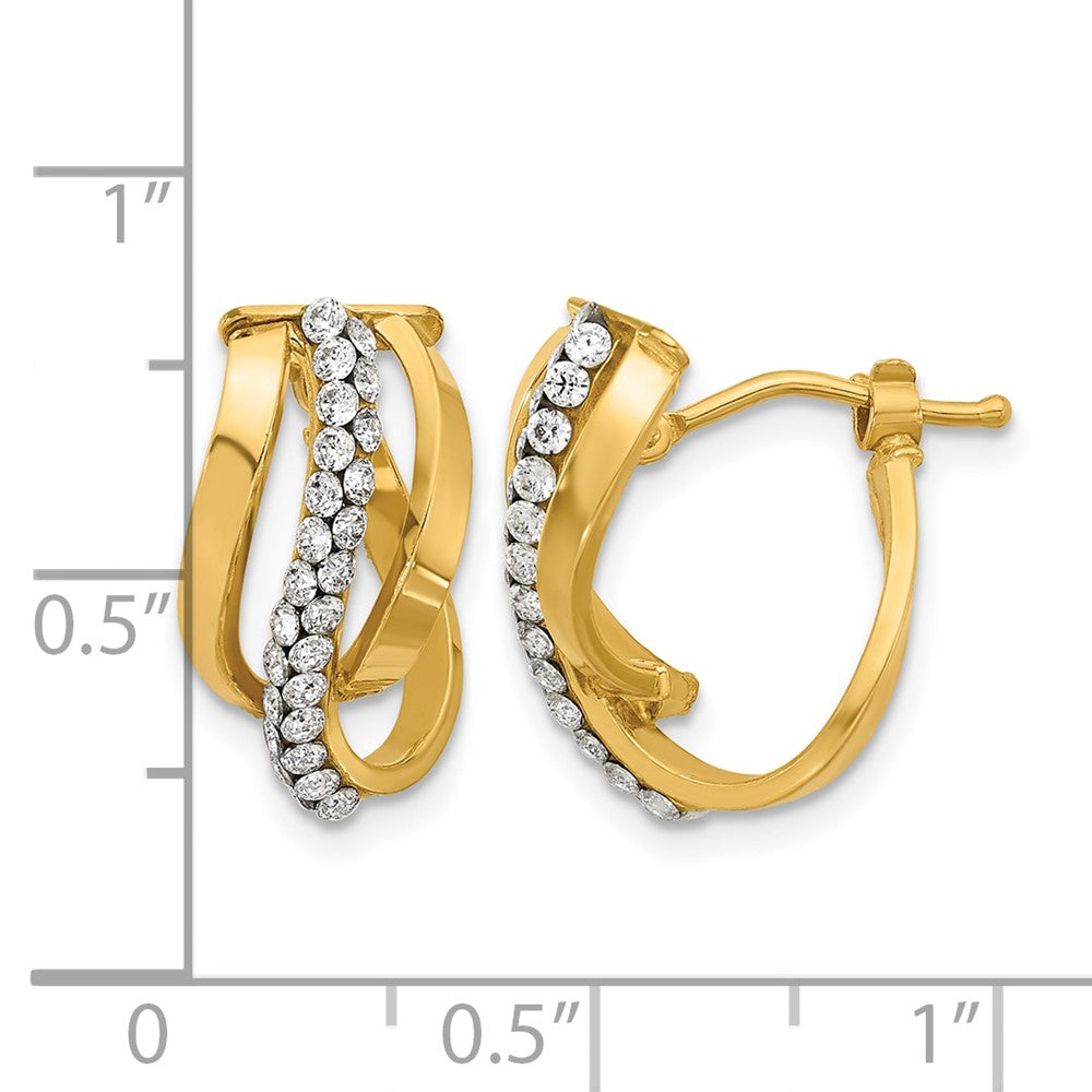 14K Polished with Crystals Fancy Wave Hoop Earrings