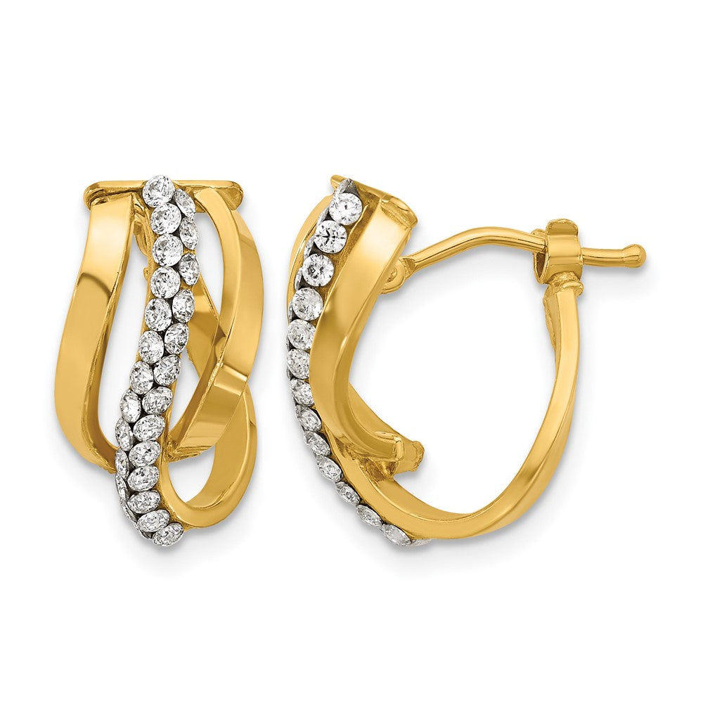 14K Polished with Crystals Fancy Wave Hoop Earrings