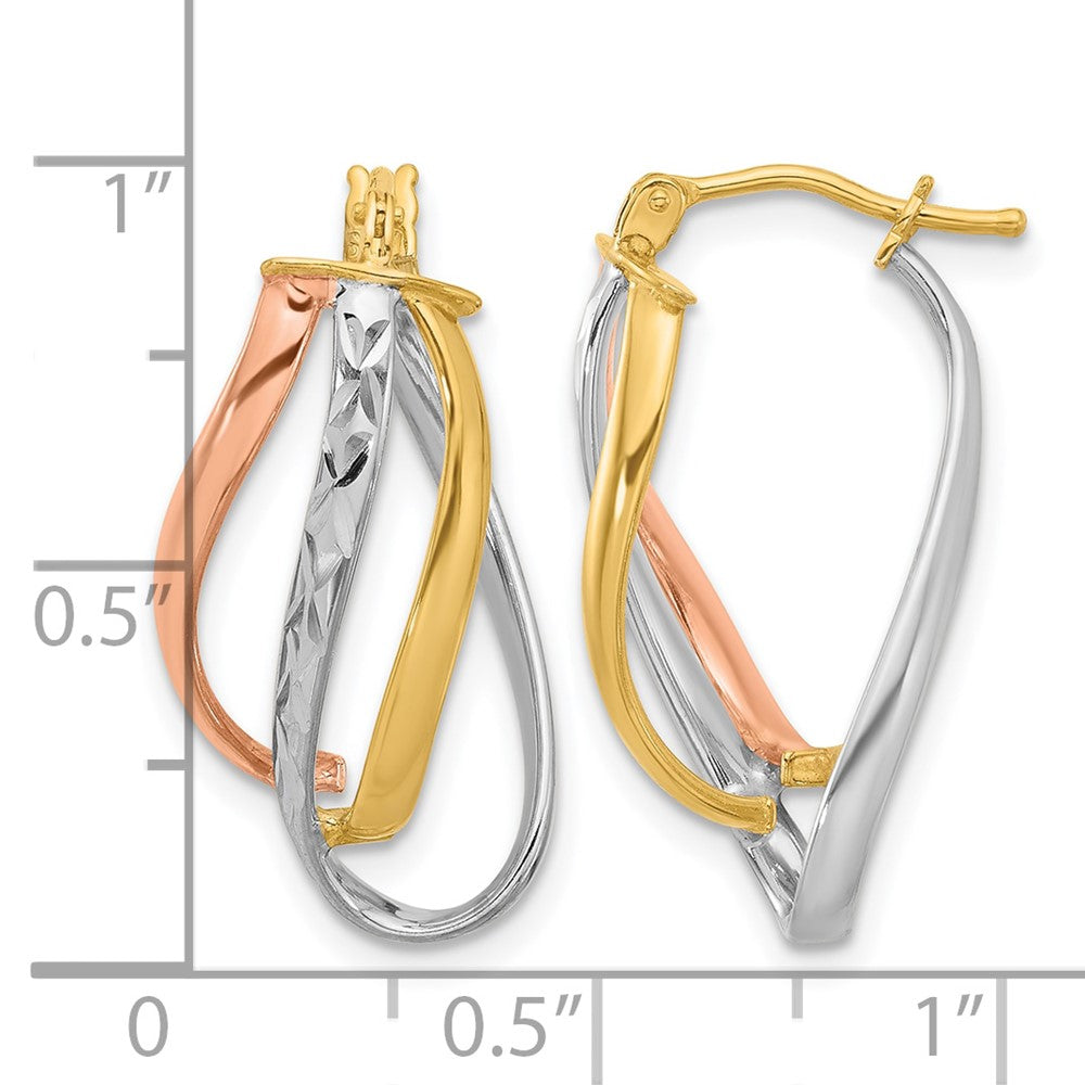 14K with White Rhodium and Rose Gold Plating Polished and Diamond-cut Fancy Hoop Earrings