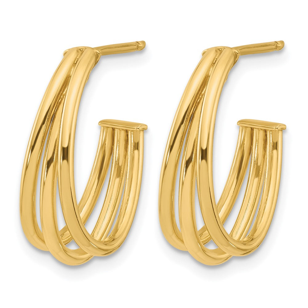 14K Polished 3-Row J-Hoop Post Earrings