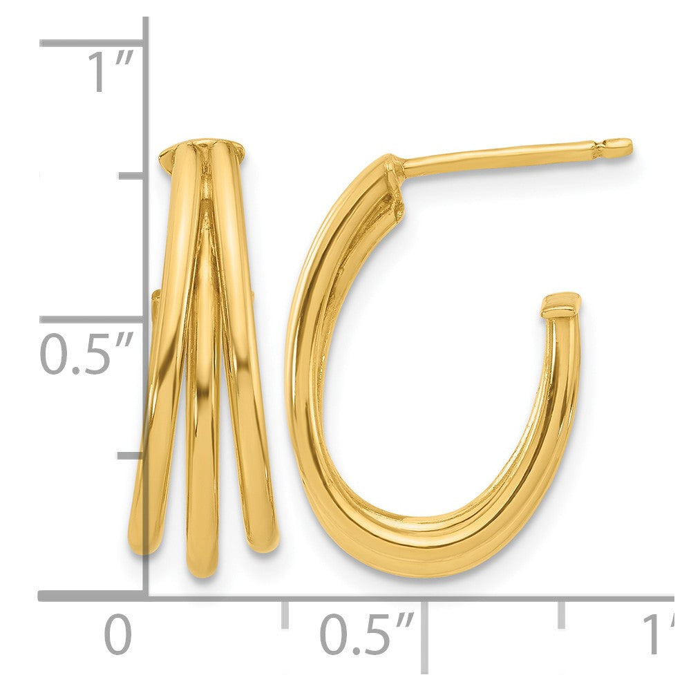 14K Polished 3-Row J-Hoop Post Earrings