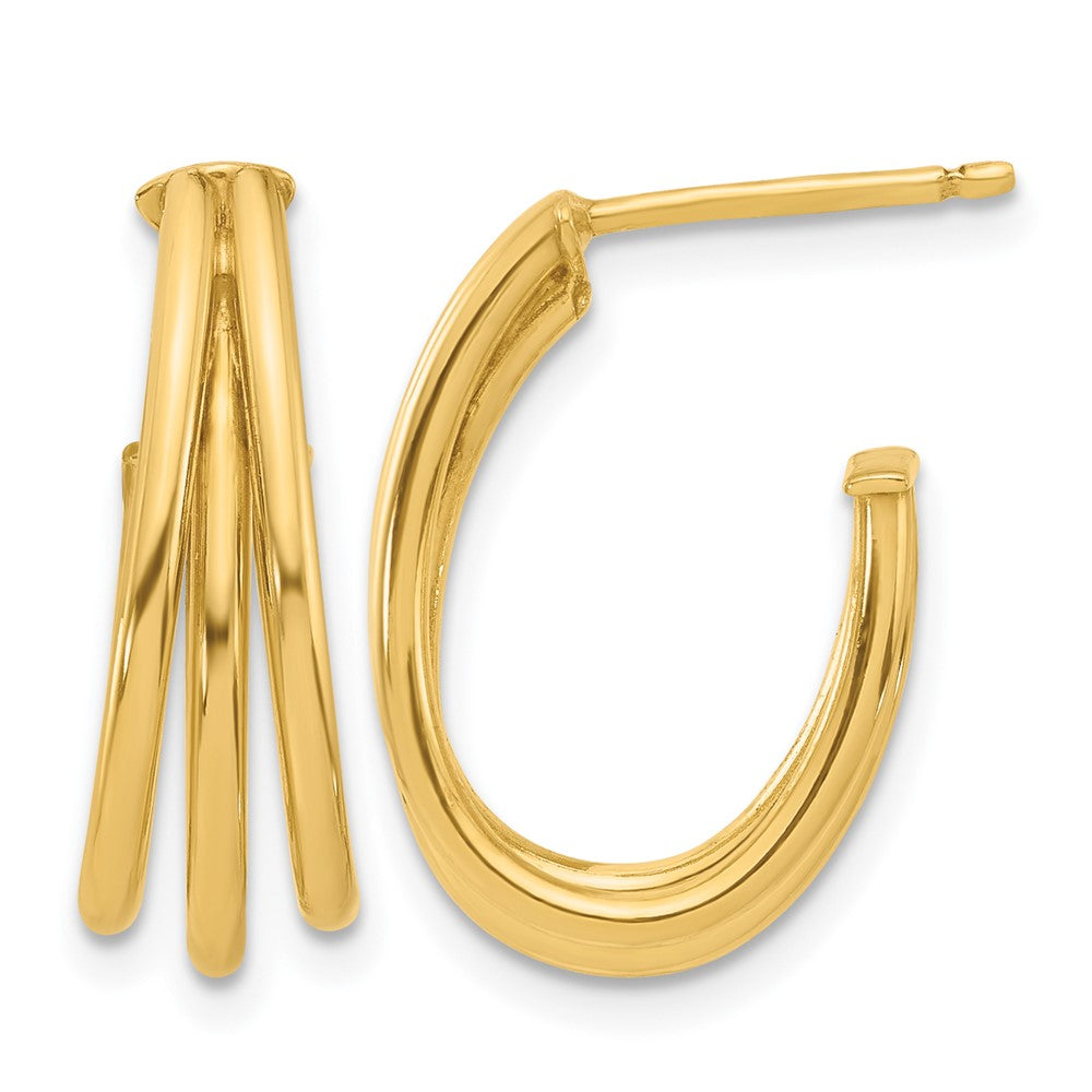 14K Polished 3-Row J-Hoop Post Earrings