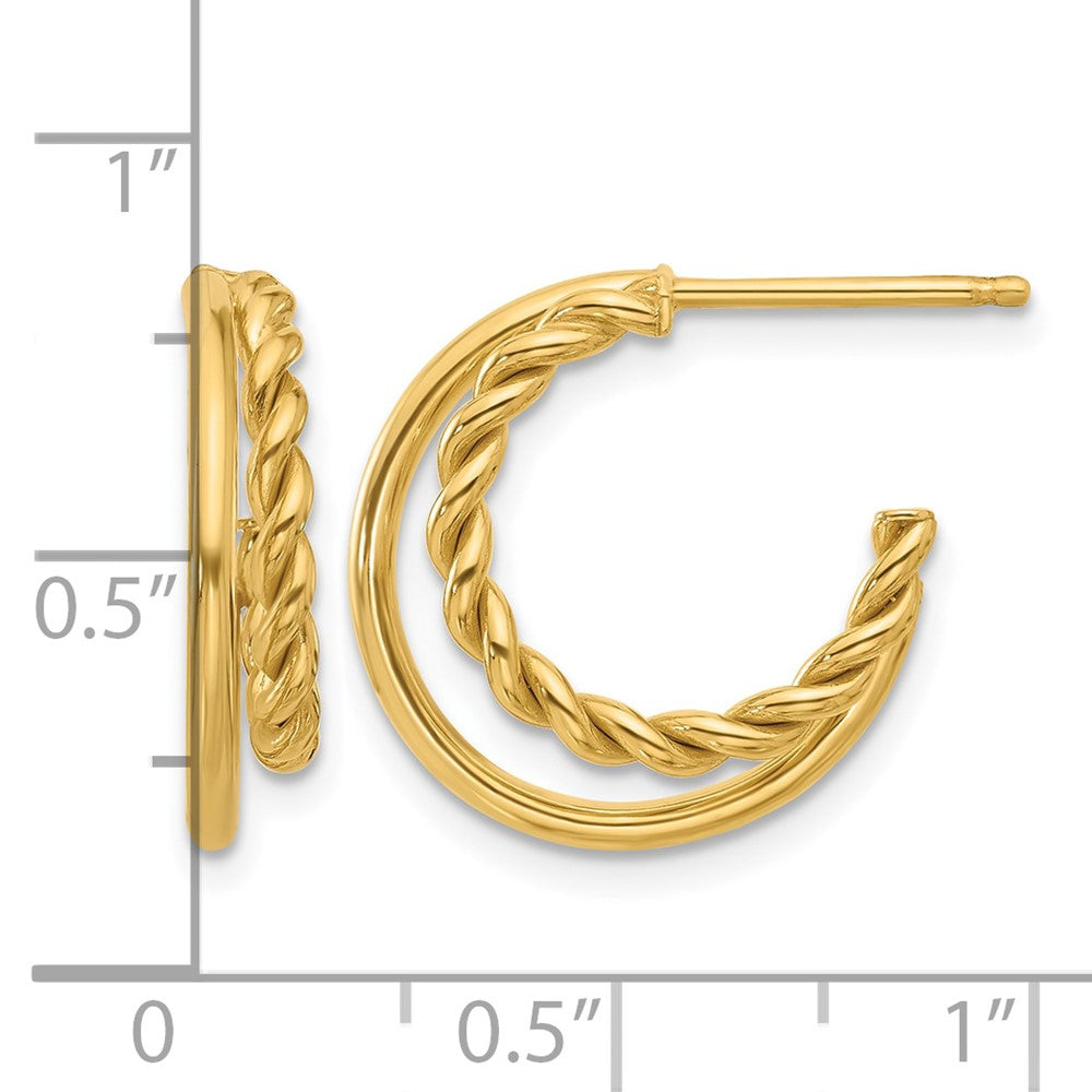14K Polished and Textured 2-Row J-Hoop Post Earrings
