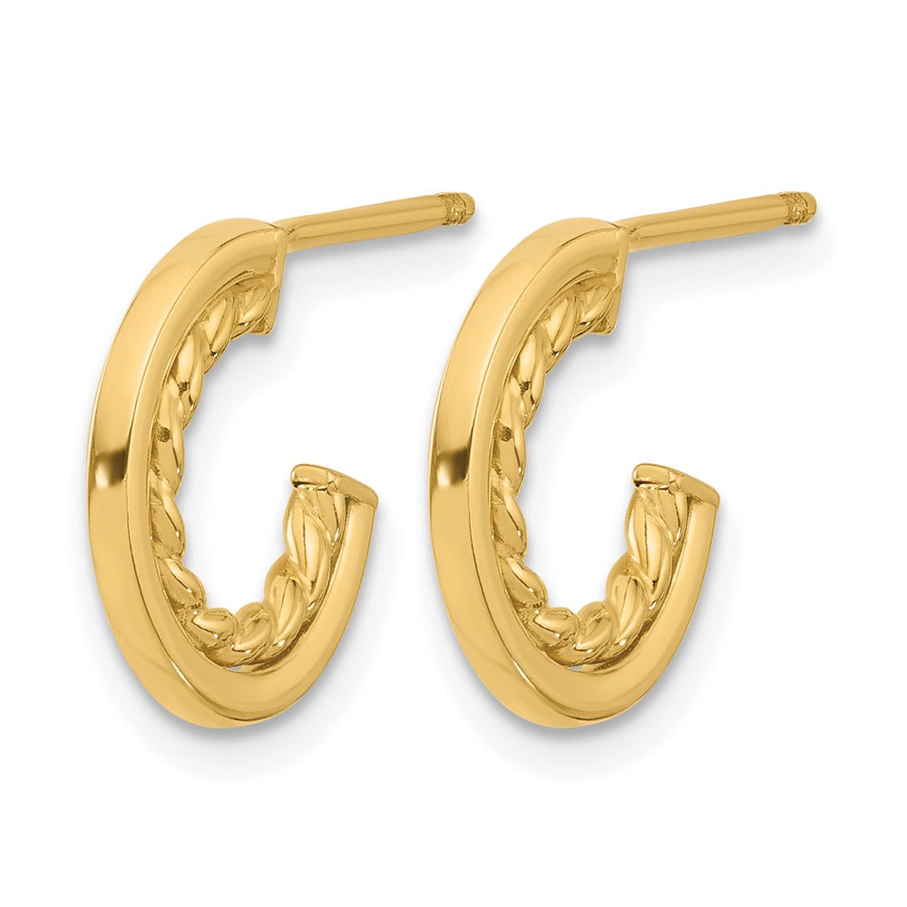 14K Polished and Textured  J-Hoop Post Earrings