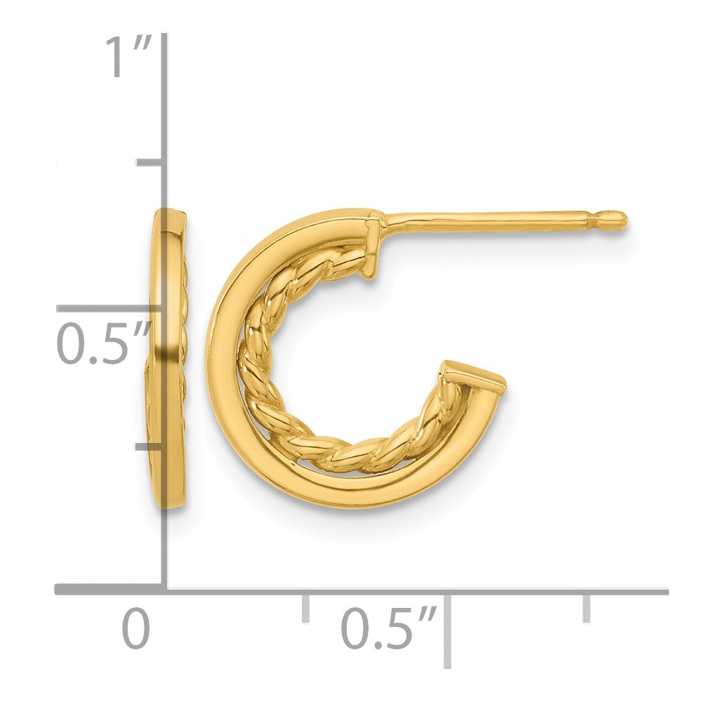 14K Polished and Textured  J-Hoop Post Earrings