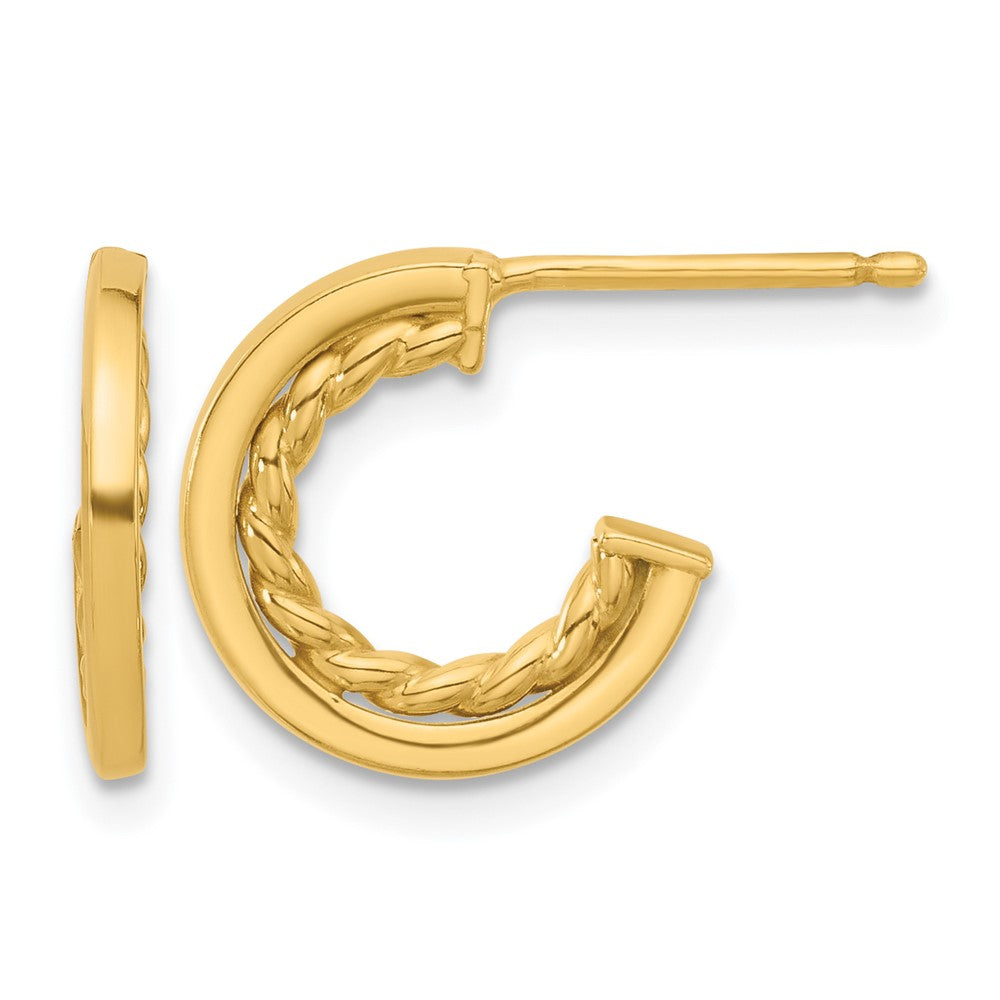 14K Polished and Textured  J-Hoop Post Earrings