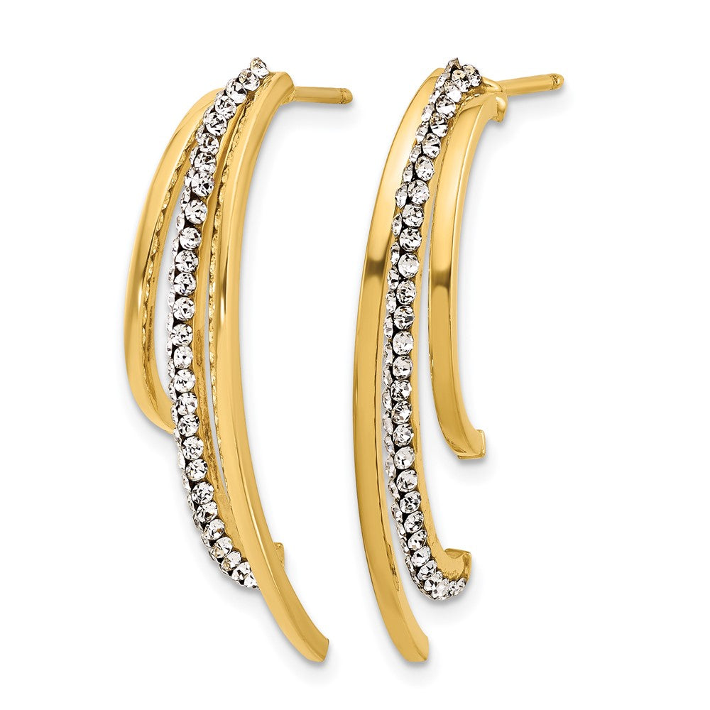 14K Polished with Crystals 3-Row Drop Post Earrings