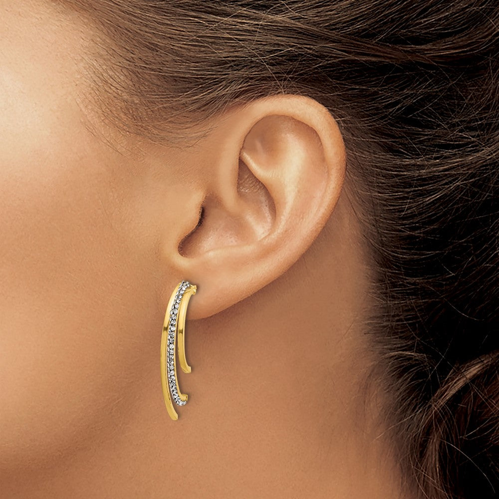 14K Polished with Crystals 3-Row Drop Post Earrings