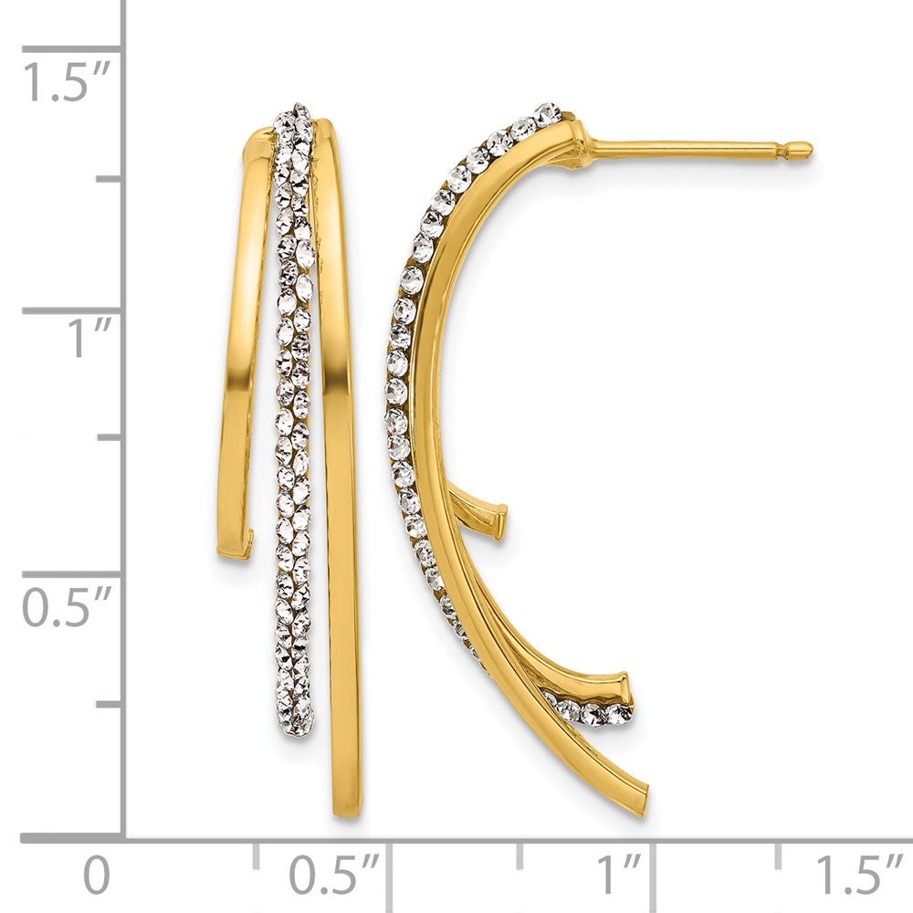 14K Polished with Crystals 3-Row Drop Post Earrings