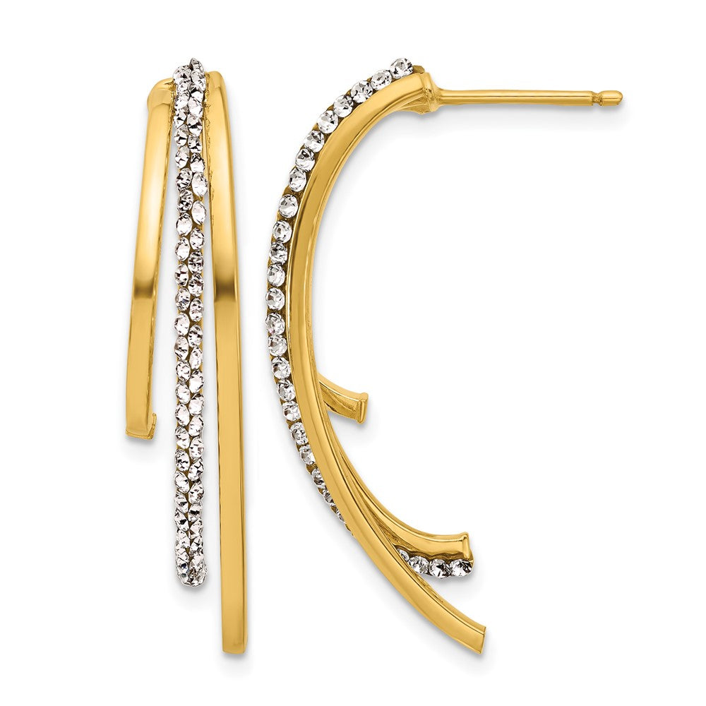 14K Polished with Crystals 3-Row Drop Post Earrings