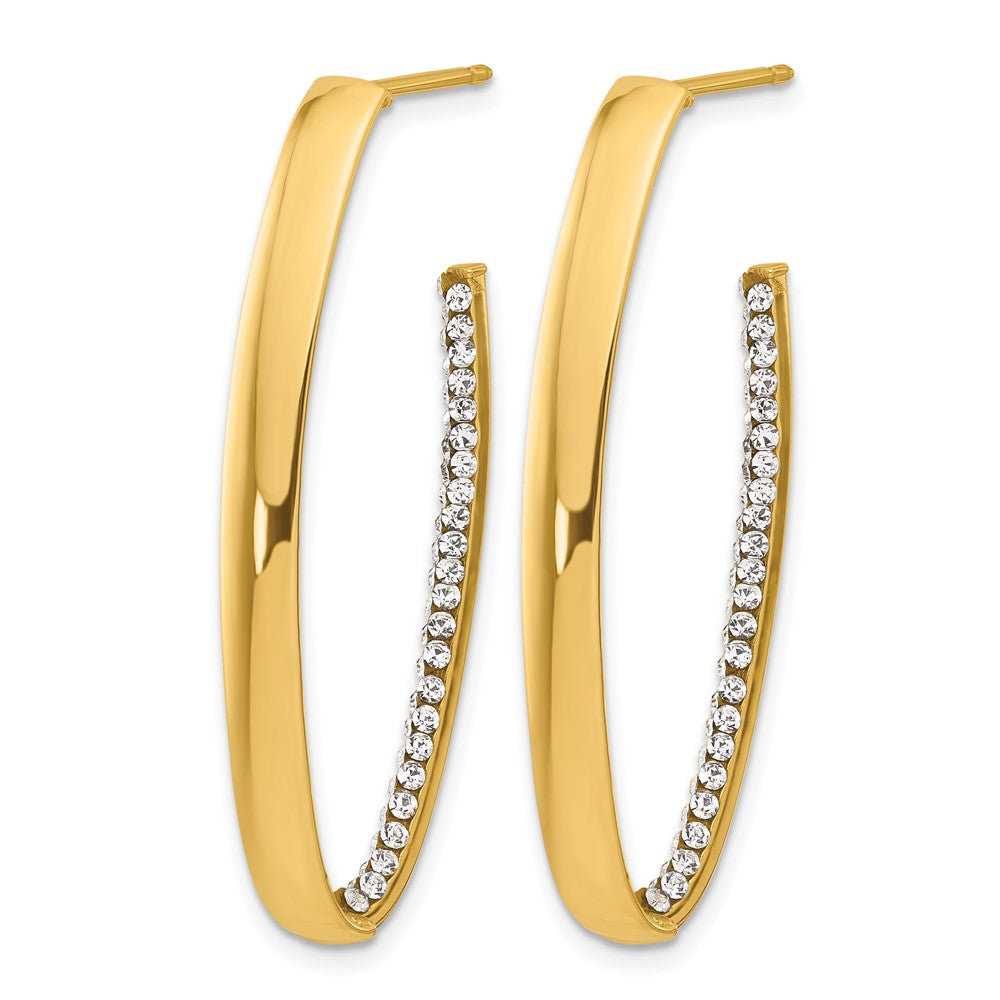 14K Polished with Crystals J-Hoop Drop Post Earrings
