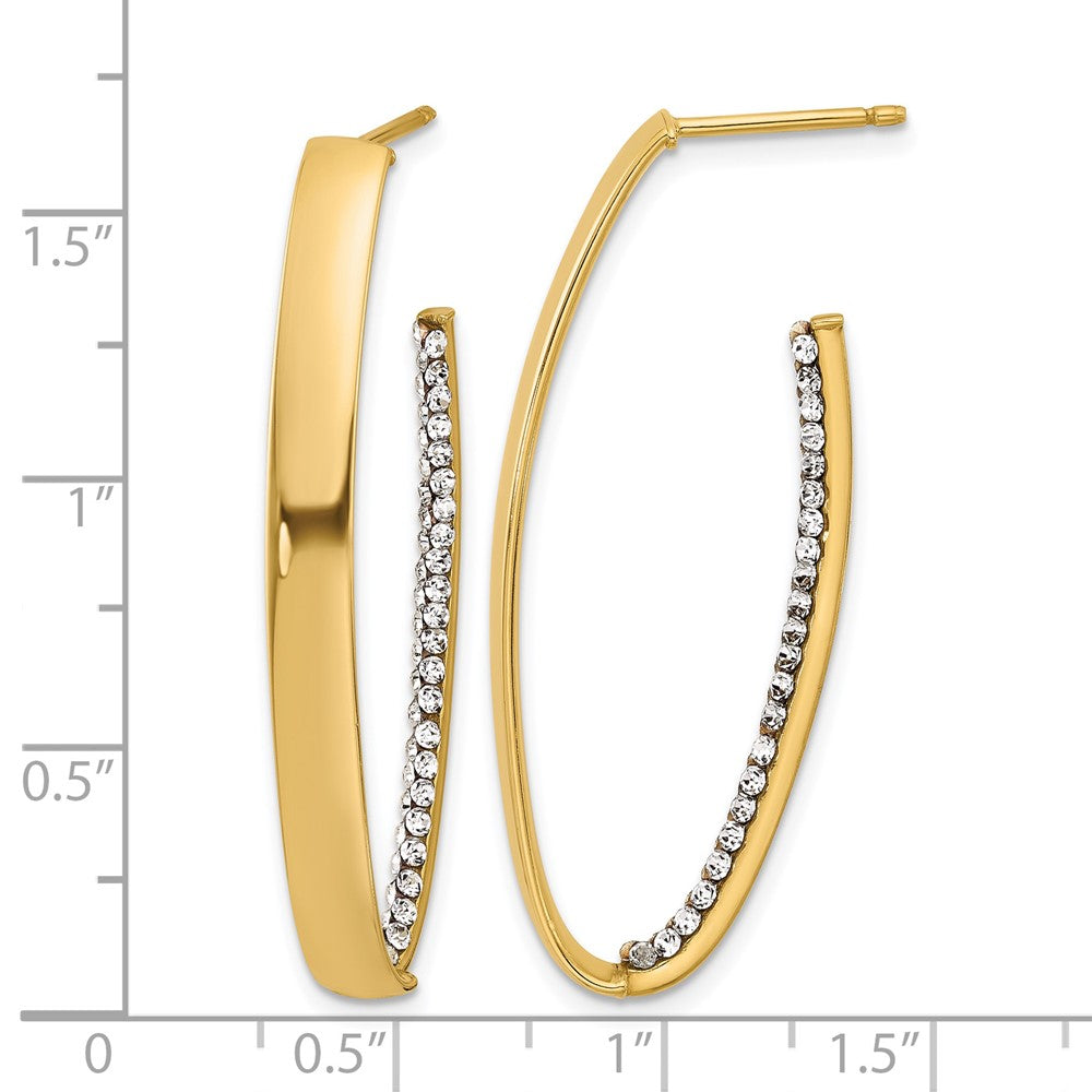 14K Polished with Crystals J-Hoop Drop Post Earrings