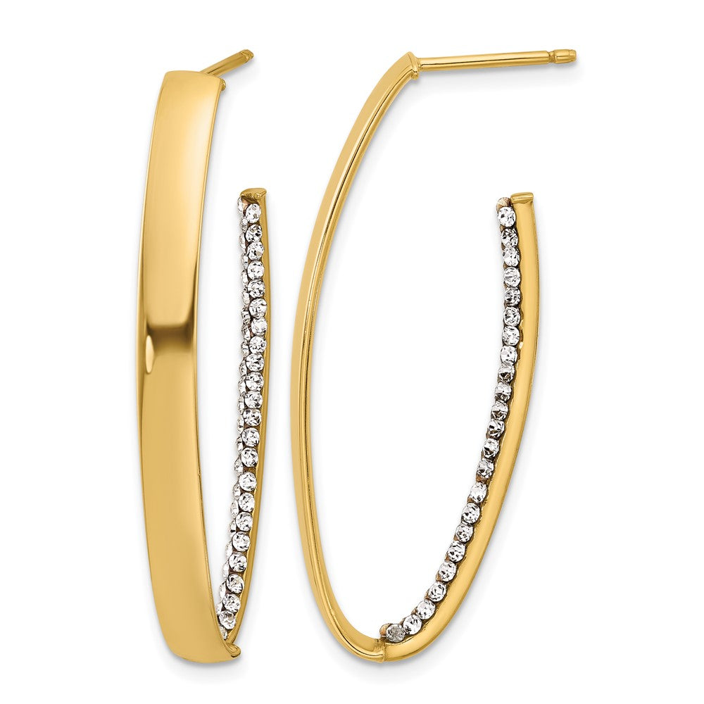 14K Polished with Crystals J-Hoop Drop Post Earrings