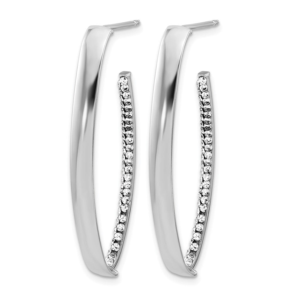 14K w/Wht RH-plating Polished Crystals J-Hoop Post Earrings