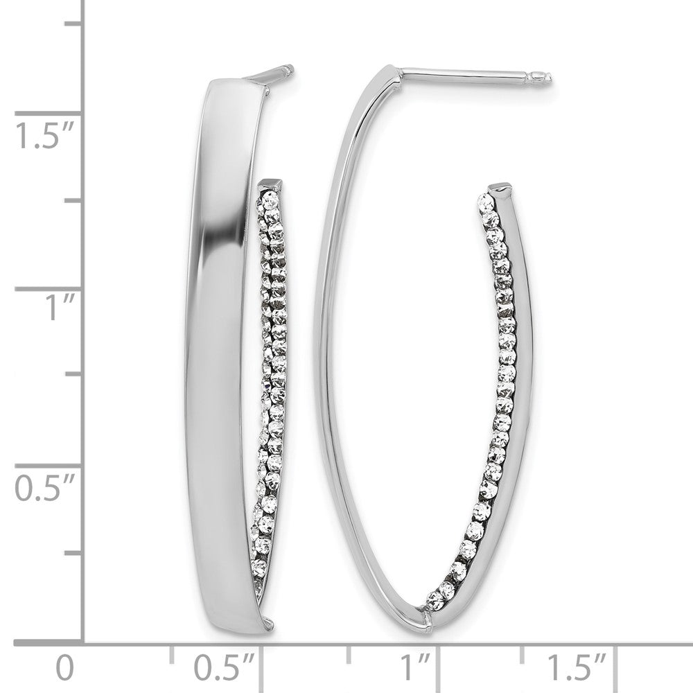 14K w/Wht RH-plating Polished Crystals J-Hoop Post Earrings