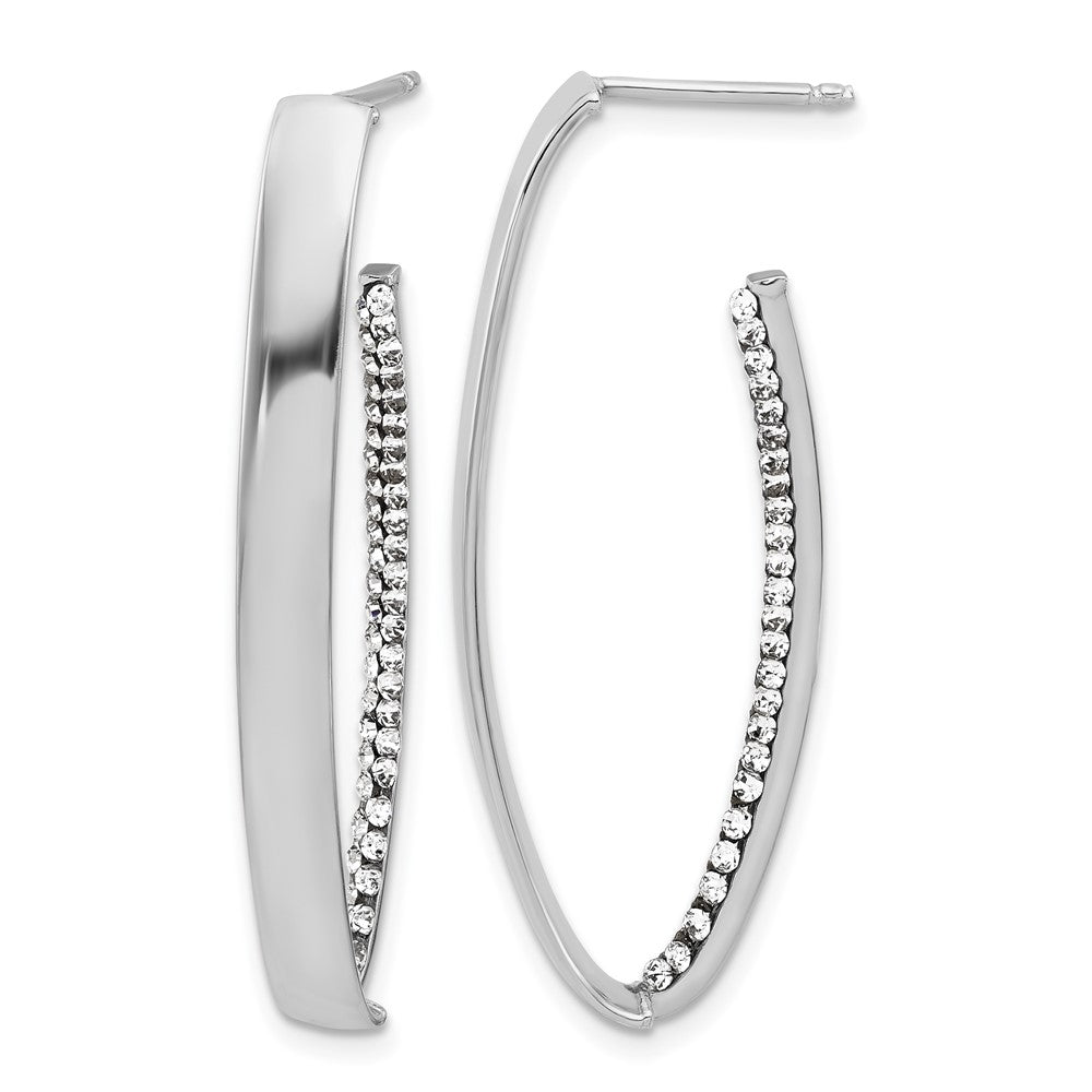 14K w/Wht RH-plating Polished Crystals J-Hoop Post Earrings