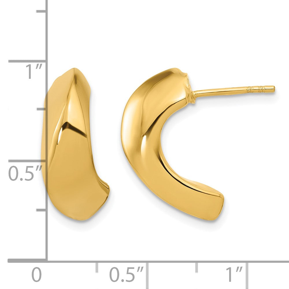 14K Polished Hollow J-Hoop Post Earrings