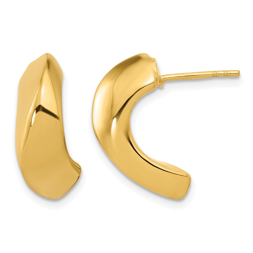 14K Polished Hollow J-Hoop Post Earrings