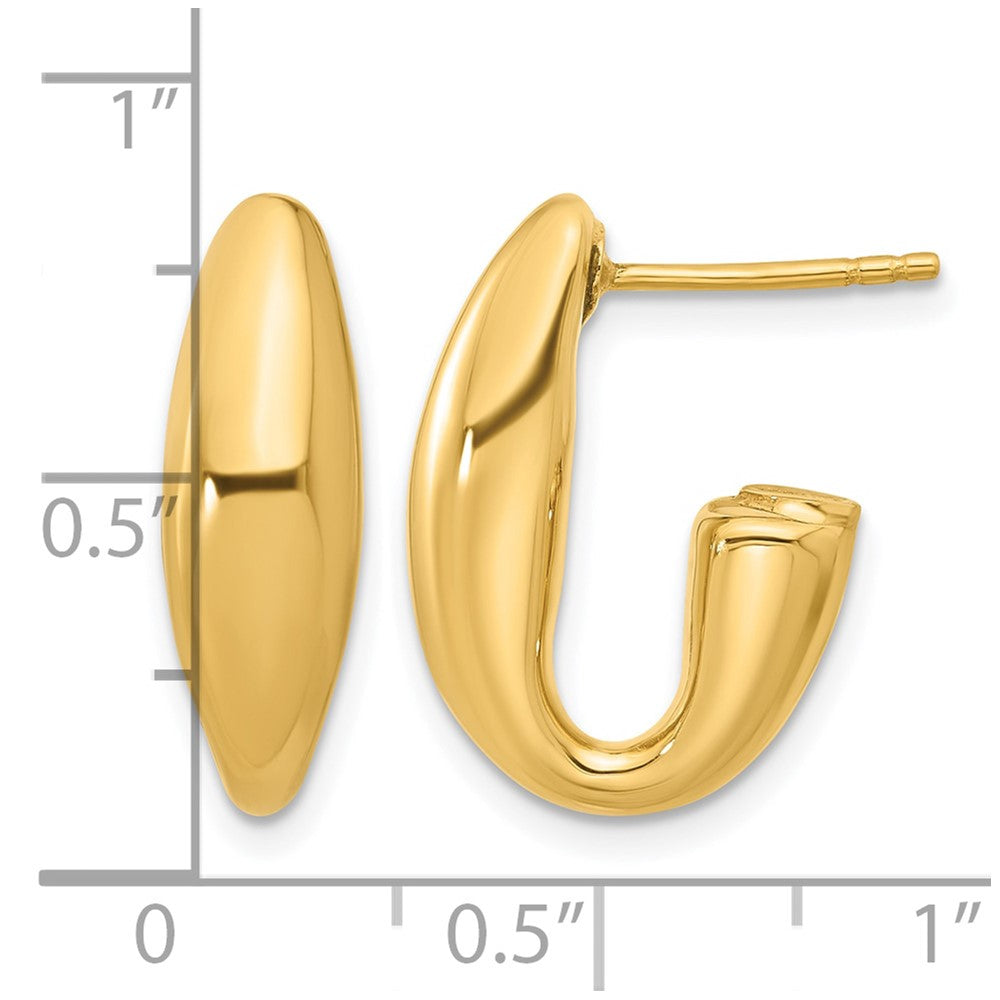 14K Polished Hollow J-Hoop Post Earrings