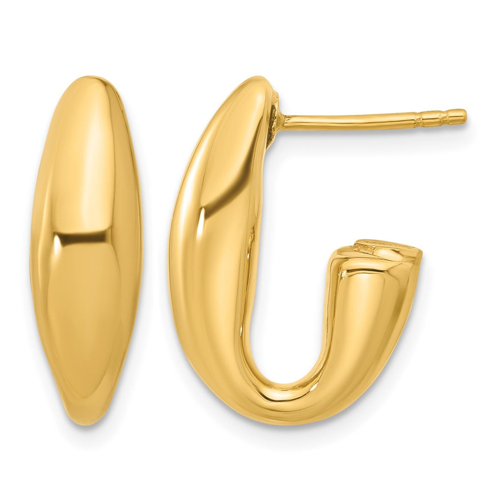 14K Polished Hollow J-Hoop Post Earrings