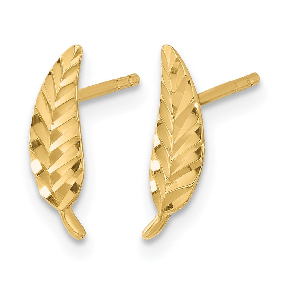 14K Polished and Diamond-cut Leaf Post Earrings