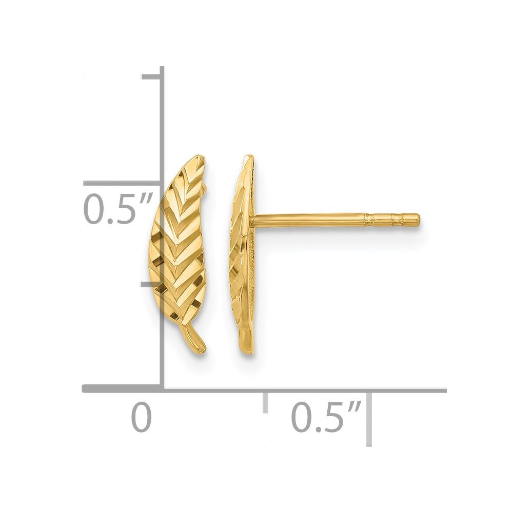 14K Polished and Diamond-cut Leaf Post Earrings