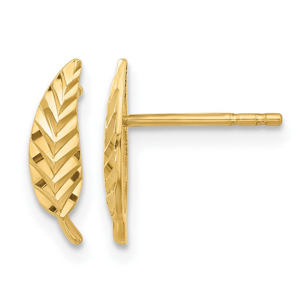 14K Polished and Diamond-cut Leaf Post Earrings
