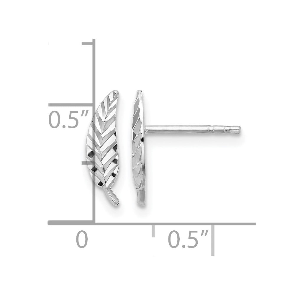 14K White Gold Polished and Diamond-cut Leaf Post Earrings
