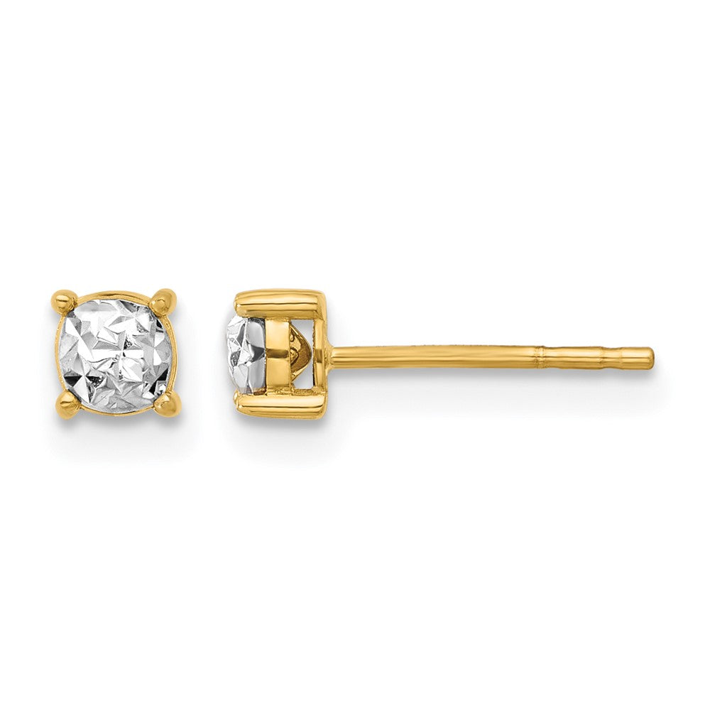 14K w/Rhodium Polished and D/C Post Earrings