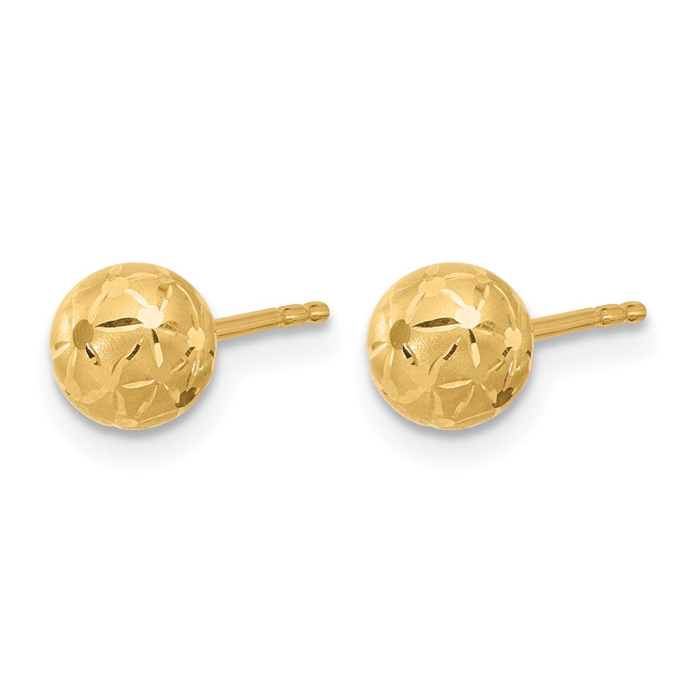 14K Polished/Satin and Diamond-cut Ball Post Earrings