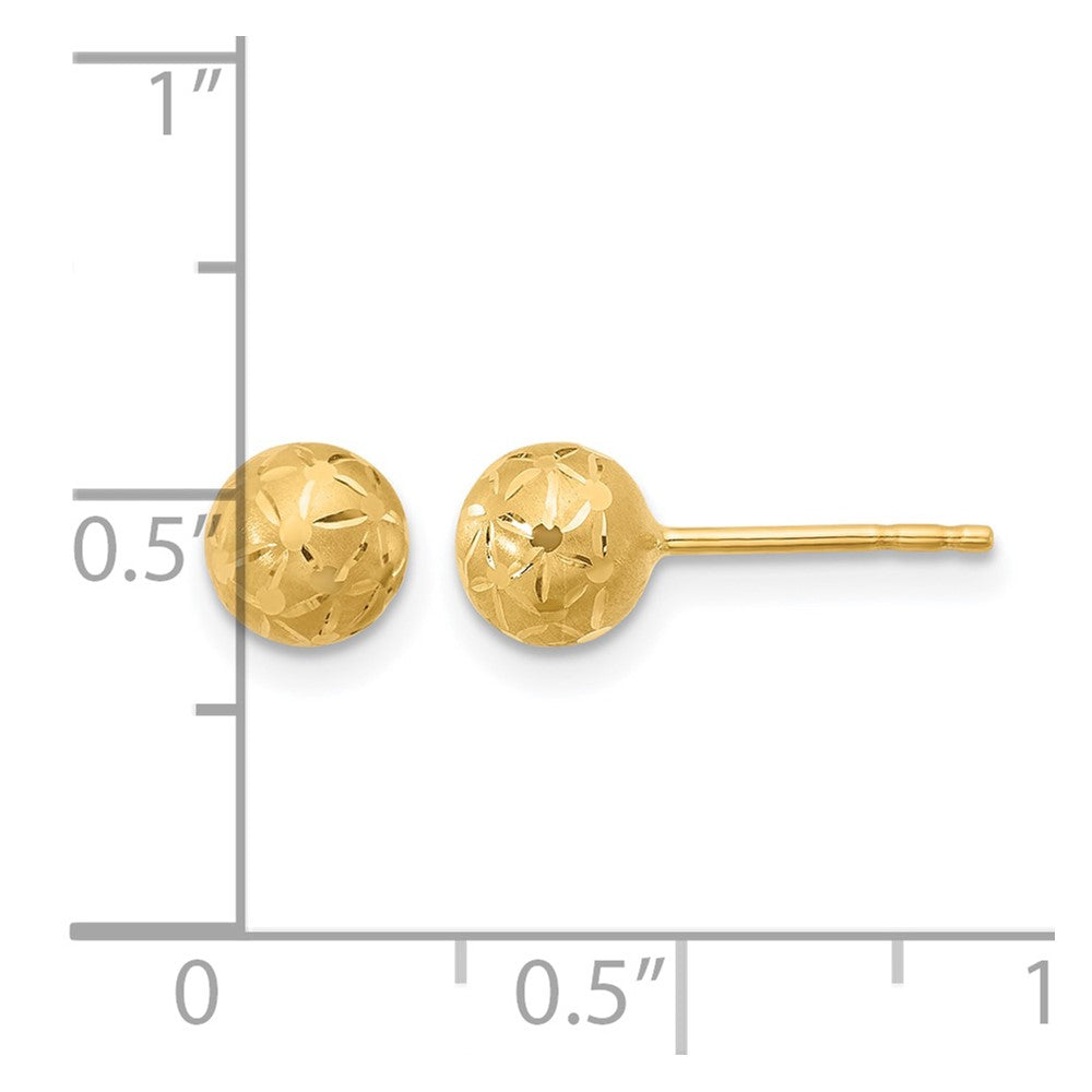 14K Polished/Satin and Diamond-cut Ball Post Earrings