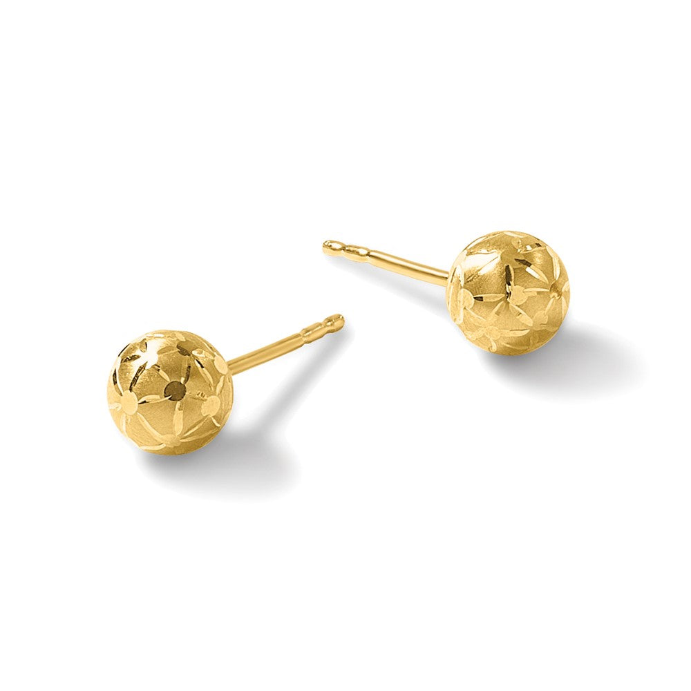 14K Polished/Satin and Diamond-cut Ball Post Earrings