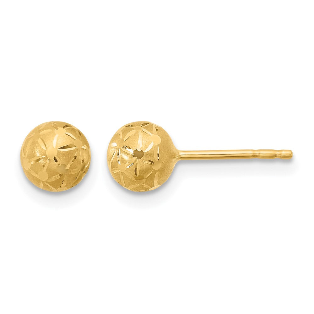 14K Polished/Satin and Diamond-cut Ball Post Earrings