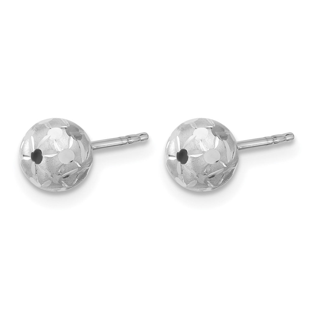14K White Gold Polished/Satin and Diamond-cut Ball Post Earrings