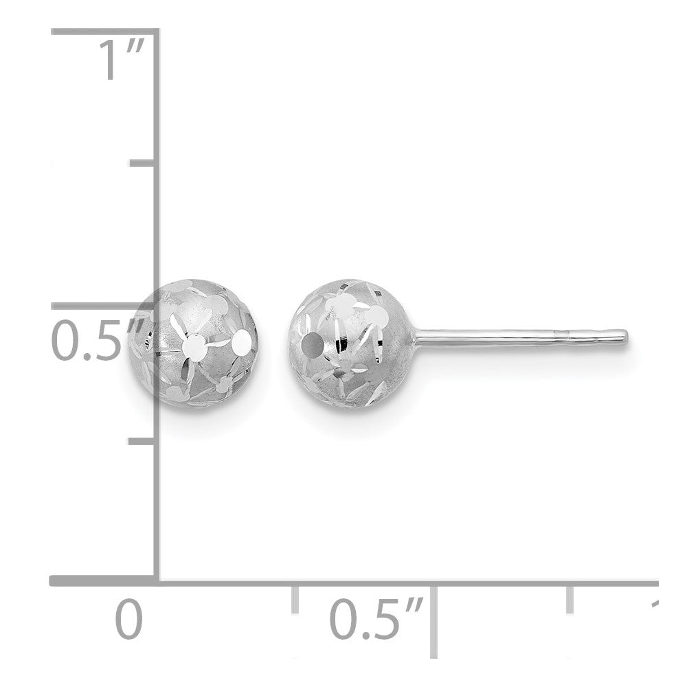 14K White Gold Polished/Satin and Diamond-cut Ball Post Earrings