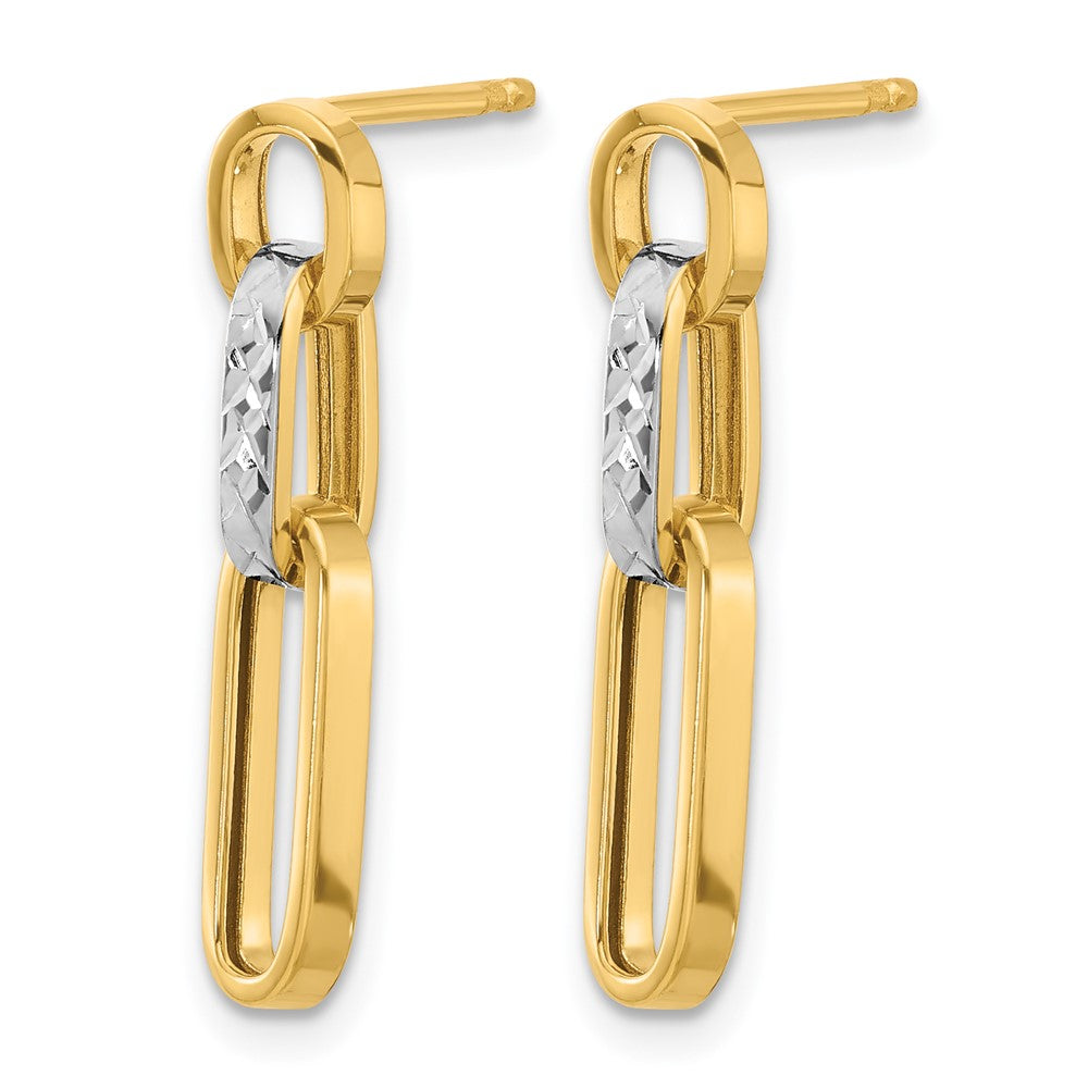 14K w/Rhodium Polished and D/C Link Dangle Post Earrings