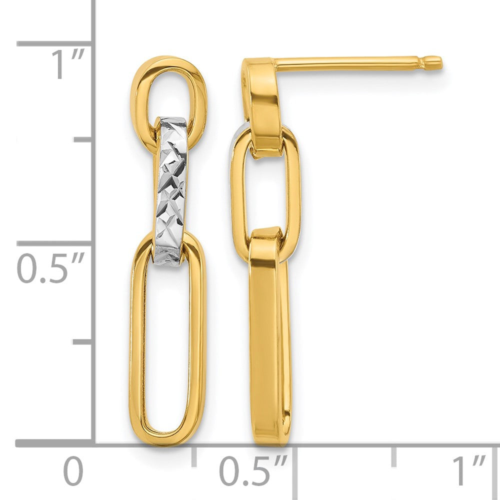 14K w/Rhodium Polished and D/C Link Dangle Post Earrings