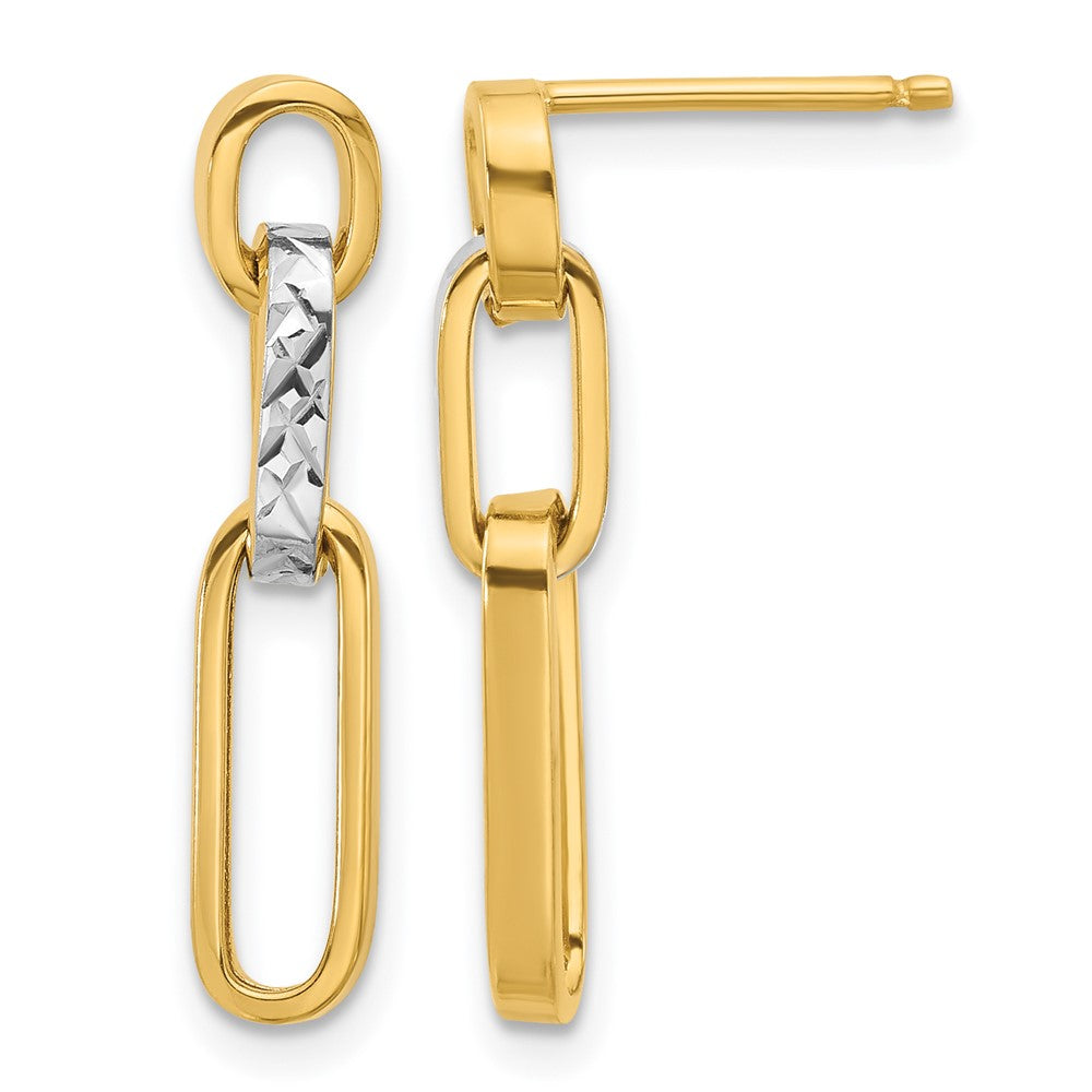 14K w/Rhodium Polished and D/C Link Dangle Post Earrings
