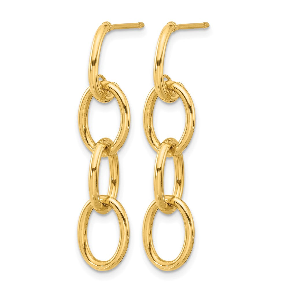 14K Polished Triple Circle Link Dangle Post Earrings