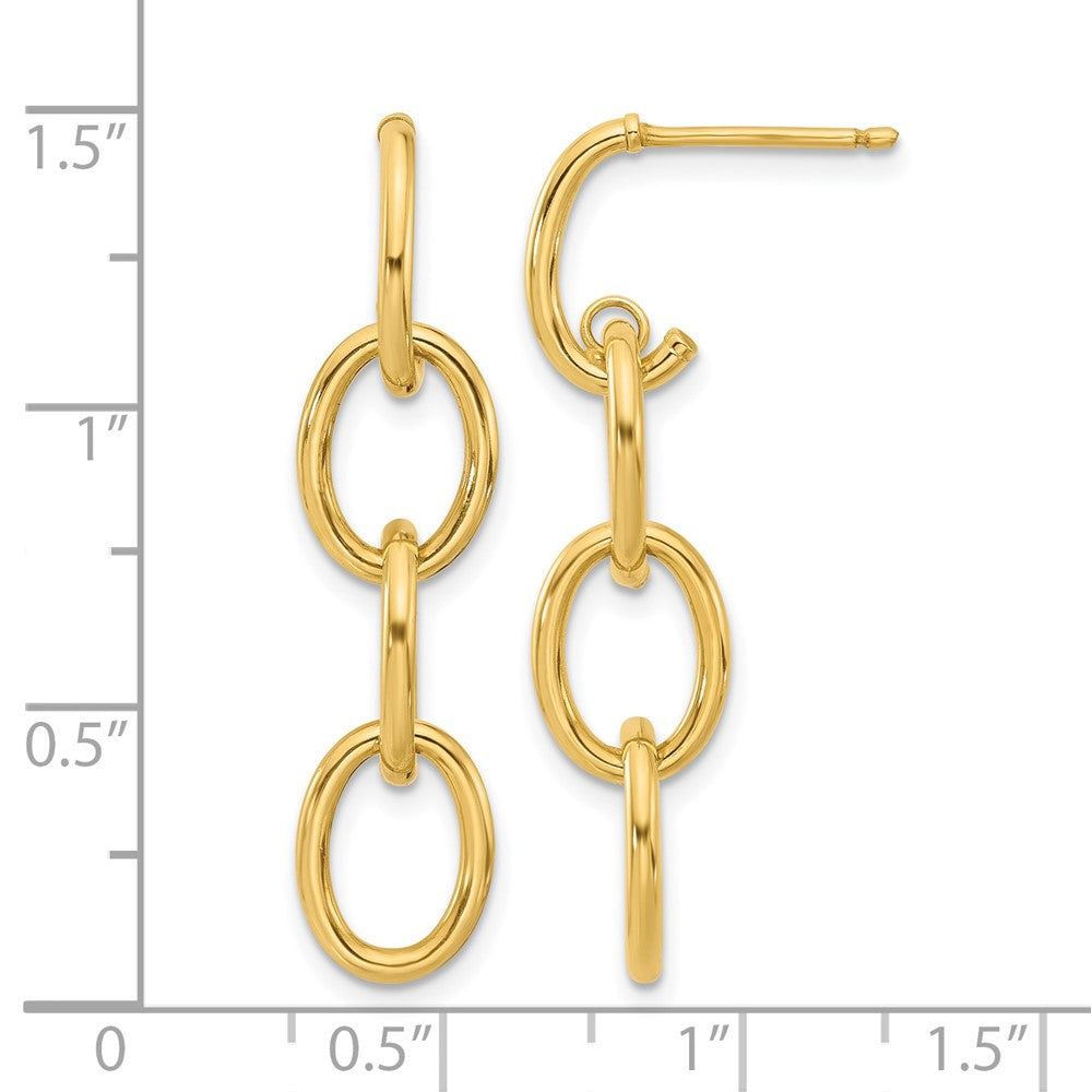 14K Polished Triple Circle Link Dangle Post Earrings