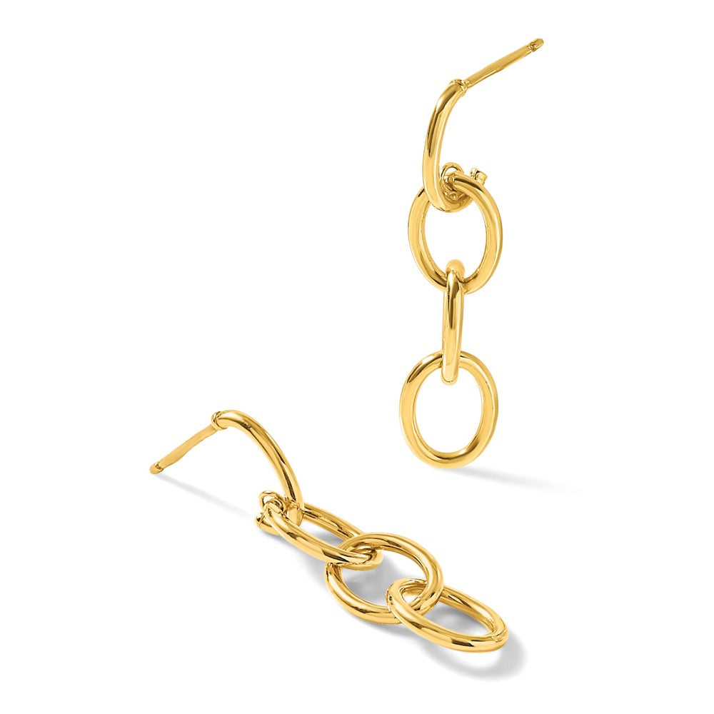 14K Polished Triple Circle Link Dangle Post Earrings