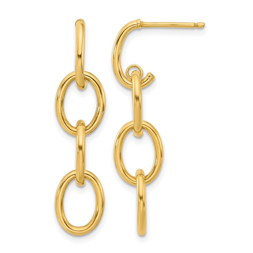 14K Polished Triple Circle Link Dangle Post Earrings