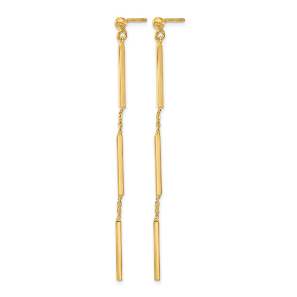 14K Polished 3 Bar Dangle Post Earrings